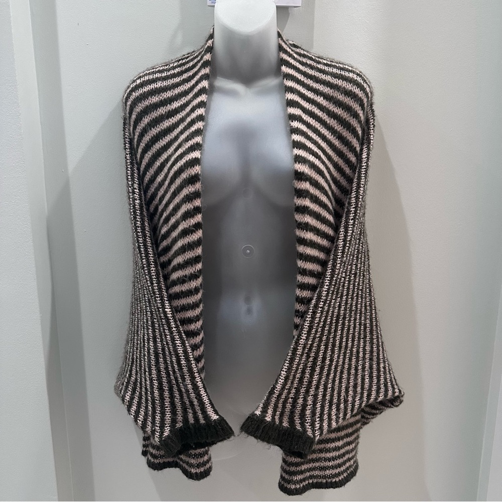 Wooden Ships Olive Green and Cream Striped Open Ballet Cardigan Size M / L